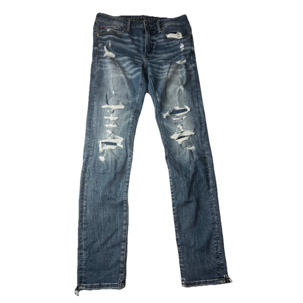 American Eagle Jeans Mens 32x34 AirFlex‎ Plus Athletic Skinny Distressed Denim